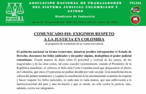 La Justicia Colombiana Exige Respeto – Comunicado De Asonal Judicial