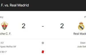 Real Madrid empata 2-2 con Elche y mantiene el liderato en La Liga