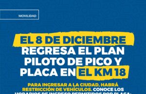 Vuelve el plan piloto de Pico y Placa en el kilómetro 18